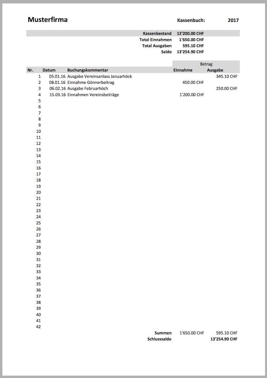 Kassenbuch Vorlage (Excel-Format)